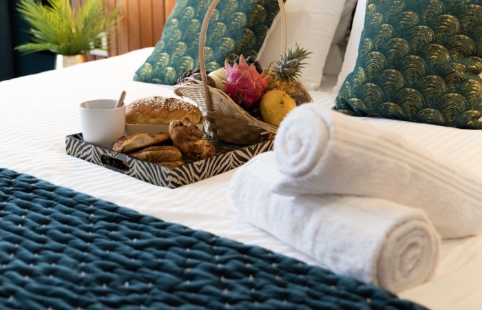 Chambre Alloe : Supérieure
Envie de tropicalité et de confort? Situé au 2e étage, la chambre Alloe, avec ses couleurs chaudes et reposantes, est faite pour vous. Profitez de ses 17m2 tout équipés : lit king-size, salle de bain épurée avec douche italienne, télévision écran plat, cafetière nouvelle génération…elle saura vous ravir.
En savoir plus
Reserver au meilleur prix